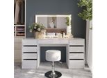 Vicco Tavolo Da Toeletta Sherry, 158.2 Cm Con Specchio Led E Sgabello, Bianco/Bianco Lucido