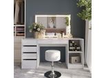 Vicco Tavolo Da Toeletta Sherry, 158.2 Cm Con Specchio Led E Sgabello, Bianco/Bianco Lucido