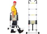 Scala Telescopica In Alluminio Jayseuw 3,2M Argento, Scala Estensibile Con Stabilizzatore E Ganci Rimovibili, Scala Pieghevole, Scala Multiuso, Scala A Gradini, Scala Per La Casa, Scala Per Esterni, Portata 150 Kg
