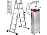 Kraft&Dele | Scala Multiuso, 4X4 Gradini, 460 Cm, 150 Kg, Scala Multifunzionale Con Piattaforma, Scala Con 2 Piastre Da Ponteggio, Scala Articolata, Scala Pieghevole, Scala Fissa, Scala In Alluminio, Scala A Gradini, Scala Combinata