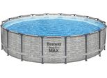 Set Completo Di Piscina Fuori Terra Bestway® Steel Pro Max™ Con Pompa Filtro Ø 549 X 122 Cm, Aspetto Muro Di Pietra (Grigio Crema), Rotonda