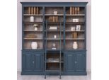 Casa Padrino Libreria Country Con Scala Blu/Grigio 229 X 51 X H. 244 Cm - Mobile In Legno Massello - Mobile Da Soggiorno - Mobile A Scaffale - Mobile Da Ufficio - Mobili In Stile Country