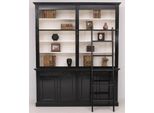 Casa Padrino Libreria Country Con Scaletta Nero/Bianco 200 X 40 X H. 240 Cm - Mobile In Legno Massello - Mobile Soggiorno - Mobile Scaffale - Mobile Ufficio - Mobili In Stile Country
