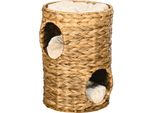 Fusto Tiragraffi Pawhut, Fusto Per Gatti Alto 47 Cm Con 2 Grotte, Tiragraffi Con Cuscino, Torre Per Gatti In Giacinto D'acqua, Per Gatti Fino A 3,5 Kg, Marrone Chiaro