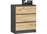 Comò K60 Elegante Con Tre Cassetti In Grafite E Rovere Artisanale