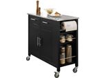 Sobuy Carrello Rotante Carrello Da Cucina Armadio Su Ruote Buffet Multifunzionale Con Ripiano Laterale, Ante E Cassetti Cassetto In Acciaio Inox