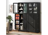 Costway Mobile Da Cucina Con Ante In Vetro E Protezione Antiribaltamento, Mobile Alto, Buffet Da Cucina Indipendente, Mobile Multiuso In Legno, 1 Pz. Nero 60X31,5X161,5Cm