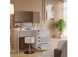 Vicco Tavolino Da Toilette Marla, 120 Cm Con Specchio E Sgabello, Bianco Lucido