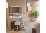 Vicco Tavolino Da Toilette Marla, 120 Cm Con Sgabello, Bianco Lucido