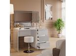 Vicco Tavolo Da Toilette Marla, 120 Cm Con Specchio Led E Sgabello, Bianco Lucido