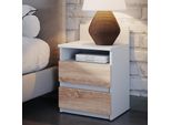 Vicco Comodino Monty, 32.3 X 59.1 Cm Con 2 Cassetti, Bianco/Sonoma
