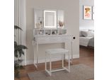 Vicco Tavolo Da Toilette Mavida, 90 Cm Con Specchio Led E Sgabello, Bianco