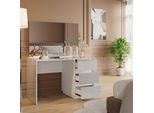 Vicco Tavolo Da Toilette Marla, 120 Cm Con 3 Cassetti E Specchio, Bianco Lucido