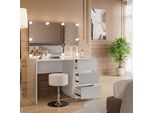 Vicco Tavolo Da Toilette Marla, 120 Cm Con Specchio, Sgabello, Luci Fiabesche A Led, Bianco Lucido