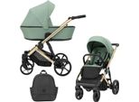 Passeggino Kunert Arizo Premium 3In1 Verde Con Telaio Dorato, Navicella E Seggiolino Sportivo