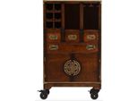 Casa Padrino Mobile Bar In Stile Vintage Con Rotelle Marrone 74 X 37 X H. 123 Cm - Mobile Bar In Legno Massello - Mobili Bar In Stile Vintage - Mobili Bar - Mobili Bar In Legno Massello