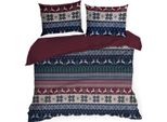 Eurofirany | Biancheria Da Letto Natalizia - Set Da Letto - Blu Rosso Verde - 220 X 200 Cm - Cotone - Motivo Natalizio