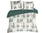 Eurofirany | Biancheria Da Letto Natalizia - 220 X 200 Cm - Bianco Verde - Set Da Letto - Cotone - Fantasia Natalizia