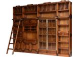 Casa Padrino Libreria In Stile Vintage Con Scala Marrone 331 X 34 X H. 256 Cm - Mobile In Legno Massello - Mobile A Scaffale - Mobile Da Soggiorno - Mobile Da Ufficio - Mobili In Legno Massello - Mobili Per Ufficio