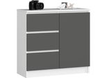 Comò Elegante Bianco E Grigio Grafite Con Cassetti E Ripiani 80 Cm K80 Jerry