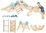 Costway: Set Di 4 Strutture Da Arrampicata Per Interni, Triangolo Pieghevole Con Scivolo, Arco Di Arrampicata, Rete, Rampa Bifacciale, Set Di Mattoncini E 2 Macchinine Per Bambini Di Età Superiore Ai 3 Anni