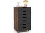 Costway Piedistallo Mobile Con 7 Cassetti, Schedario Con Ruote, Piedistallo Per Ufficio, Cassettiera, Carrello, Cassettiera, Marrone
