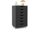 Costway Piedistallo Mobile Con 7 Cassetti, Schedario Con Ruote, Piedistallo Per Ufficio, Cassettiera, Carrello, Cassettiera, Nero