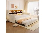 Flieks Divano Letto Per Ragazzi 90X190Cm Con Letto Estraibile, Daybed Daybed Con Led, Letto Imbottito Letto Singolo Con Funzione Di Carico E Contenitore, Velluto, Beige
