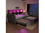 Divano Letto Flieks Per Giovani 90X190Cm Con Letto Estraibile, Daybed Daybed Con Led, Letto Imbottito Letto Singolo Con Funzione Di Carico E Contenitore, Velluto Grigio Scuro