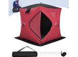 Tenda Pop-Up Per La Pesca Sul Ghiaccio Costway, Tenda Portatile Per La Protezione Dal Ghiaccio Per 1-2 Persone Con Pareti In Cotone Imbottite, Finestre, Porta Con Cerniera E Borsa Per Il Trasporto Rosso