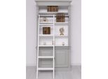 Casa Padrino Libreria Country Con Scala Grigio/Bianco 120 X 51 X H. 228 Cm - Mobile In Legno Massello - Mobile A Scaffale - Mobile Da Soggiorno - Mobile Da Ufficio - Mobili In Stile Country