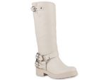 Van Hill Donna Stivali Biker Leggermente Foderati Stivali Fibbie Rivetti Scarpe 840846, Colore: Beige, Taglia: 37