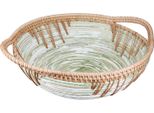 Gilde Schale, Rund, "Fortaleza"", Gestreift, Rattan, GrüN, Naturfarben, Ve 3, L. 30 Cm, B. 36 Cm, H. 11 Cm 51597"