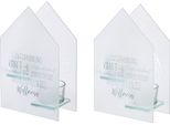 Gilde Teelichtleuchter, Haus, "Achtsamkeit"", Spruch, Glas, Weiß, , 2 StüCk Wie Abgebildet, L. 6 Cm, B. 13 Cm, H. 20 Cm 40344"