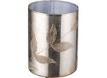 Gilde Windlicht, Zylindrisch, "Bosque"", Blattmotiv, Glas, Silberfarben, , H. 20 Cm, D. 15 Cm 51146"