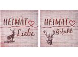 Gilde Bild, Quadratisch, "Heimat"", Hirschmotiv, Schriftzug, Holz, Leinwand, Braun, , 2 StüCk Wie Abgebildet, L. 2,5 Cm, B. 30 Cm, H. 30 Cm 38333"