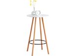 In And Outdoormatch Tavolo Da Bar Marjorie - Rotondo - Legno Naturale E Bianco - 107 X 60 X 60 Cm - Design Accattivante