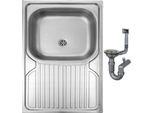Lavello Da Cucina In Acciaio Satinato 80X60 Cm Con Sgocciolatoio E Sifone, Facile Da Installare