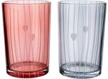 Gilde Windlicht, Zylindrisch, "Lines"", Herzmotiv, Gestreift, Glas, Grau, Rot, , 2 StüCk Wie Abgebildet, H. 18 Cm, D. 12 Cm 27237"