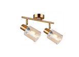 Lampada Da Parete E Soffitto Moderna In Ottone Due Riflettori Vetro Ambra 2Xe14 40W Santia Italux