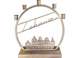 Gilde Kerzenleuchter, Rund, "Stadtlichter"", Hausmotiv, Schriftzug, Metall, Goldfarben, , L. 10 Cm, B. 33 Cm, H. 33,5 Cm 69833"