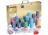 Set Da Poker Professionale Con Valigetta E 300-500 Fiches Pesanti Da 12 G Con Anima In Metallo; Mazzo Da Poker, Carte Da Poker, Dadi, Pulsante Del Mazziere - Colore: Oro 500 Fiches