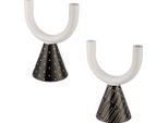 Gilde Kerzenleuchter, "Black & White"", Gepunktet, Gestreift, Metall, Schwarz, Weiß, , , L. 10 Cm, B. 15,5 Cm, H. 20 Cm 2 StüCk Wie Abgebildet 55246"