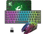 2.4Ghz Tastiera Mouse Gaming Set Senza Fili Illuminato, 61 Tasti Arcobaleno 3800Mah Ricaricabile Meccanica Sentire Tastiera, 2400 Dpi Luce Arcobaleno
