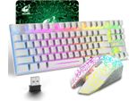 Tastiera E Mouse Da Gioco, 87 Tasti, Retroilluminazione Led Arcobaleno, Ricaricabile, Batteria Da 3800 Mah, Sensazione Meccanica, Anti-Ghosting