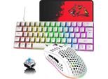 60% Tastiera E Mouse Da Gioco Cablati Con Layout Uk: Mini Tastiera Meccanica Compatta A 62 Tasti, 19 Mouse Da Gioco Leggero Con Arcobaleno E 6400 Dpi