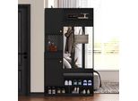 Set Guardaroba Fortuna Lai, Set Completo Guardaroba Da Ingresso Con Panca, 4 Ganci, Ante E Cassetti - Nero, Dimensioni Compatte 100×180×35 Cm (L×A×P)