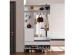 Set Guardaroba Fortuna Lai, Appendiabiti Da Parete, Set Guardaroba Da Ingresso Con Panca Porta Scarpe, Set Guardaroba Con 4 Ganci Appendiabiti, Due Cassetti E 1 Anta, Bianco, 100 Lx35Px180H Cm