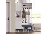 Set Guardaroba Fortuna Lai, Set Completo Guardaroba Da Ingresso Con Panca, 4 Ganci, Ante E Cassetti - Bianco, Dimensioni Compatte 100×180×35 Cm (L×A×P)