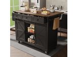 Flieks Carrello Di Servizio Carrello Da Cucina Carrello Portavivande Con Ante Scorrevoli E Cassetti, Carrello Mobile Da Cucina Armadio Da Cucina Isola Da Cucina Con Piano Tavolo Allungabile